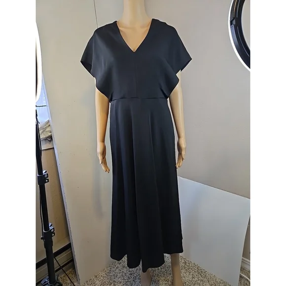 Vince. Women's Black V-Neck Flutter Sleeve Bias Cut Midi Dress Size 6 - Picture 4 of 13